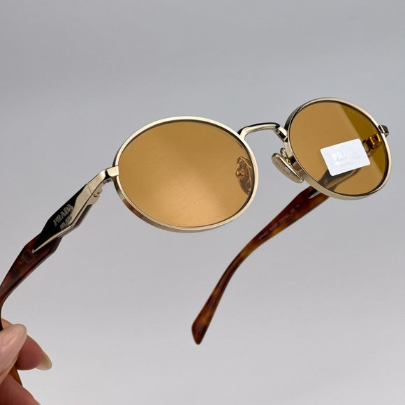 Prada PR65ZS ZVN02Z BRAND NEW Sunglasses Pale Gold Orange Oval Metal Unisex - Picture 1 of 14